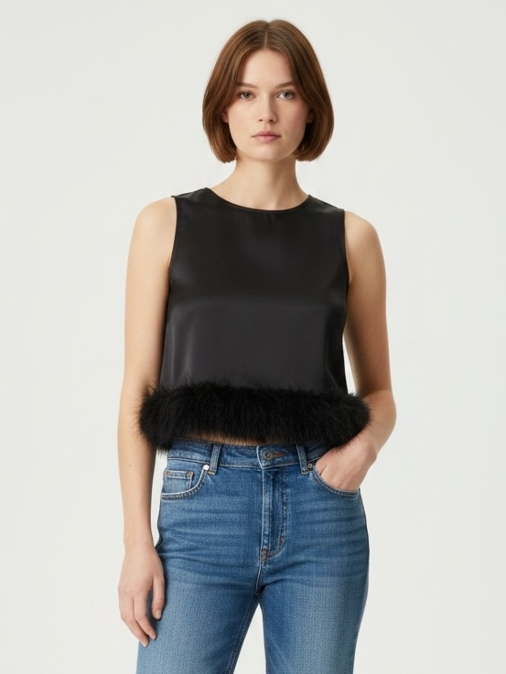 NWT Ro & De Crop Top with Faux Fur Size S